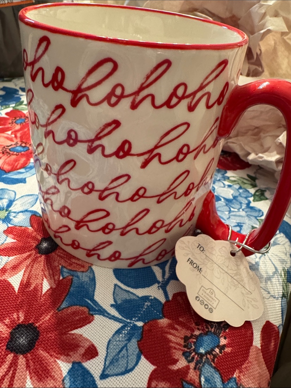 Holiday 'Ho Ho Ho' Red and White Ceramic Mug - Dining Bella 10 Strawberry Street